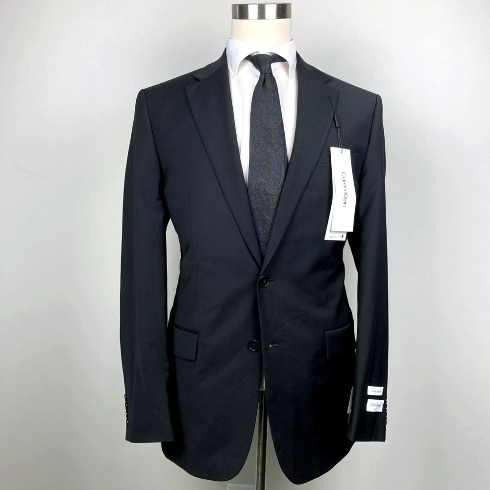 Calvin Klein‎ Mens Slim Fit Suit Jacket 44L Wool Blend Stretch Blazer F01011